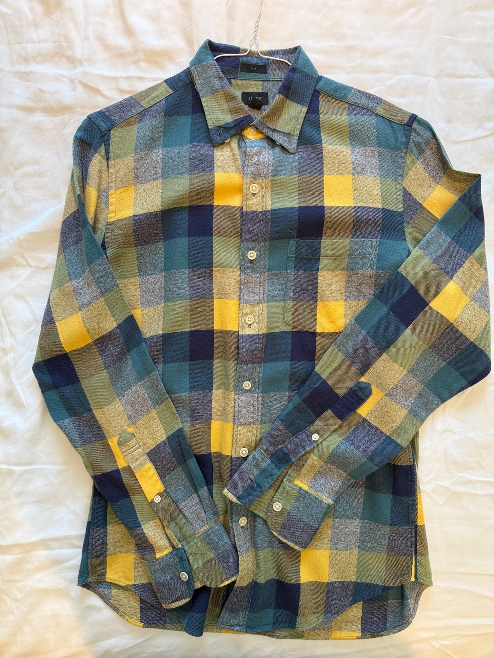 J. Crew Yellow, Blue and Green Plaid Button-Down Shirt